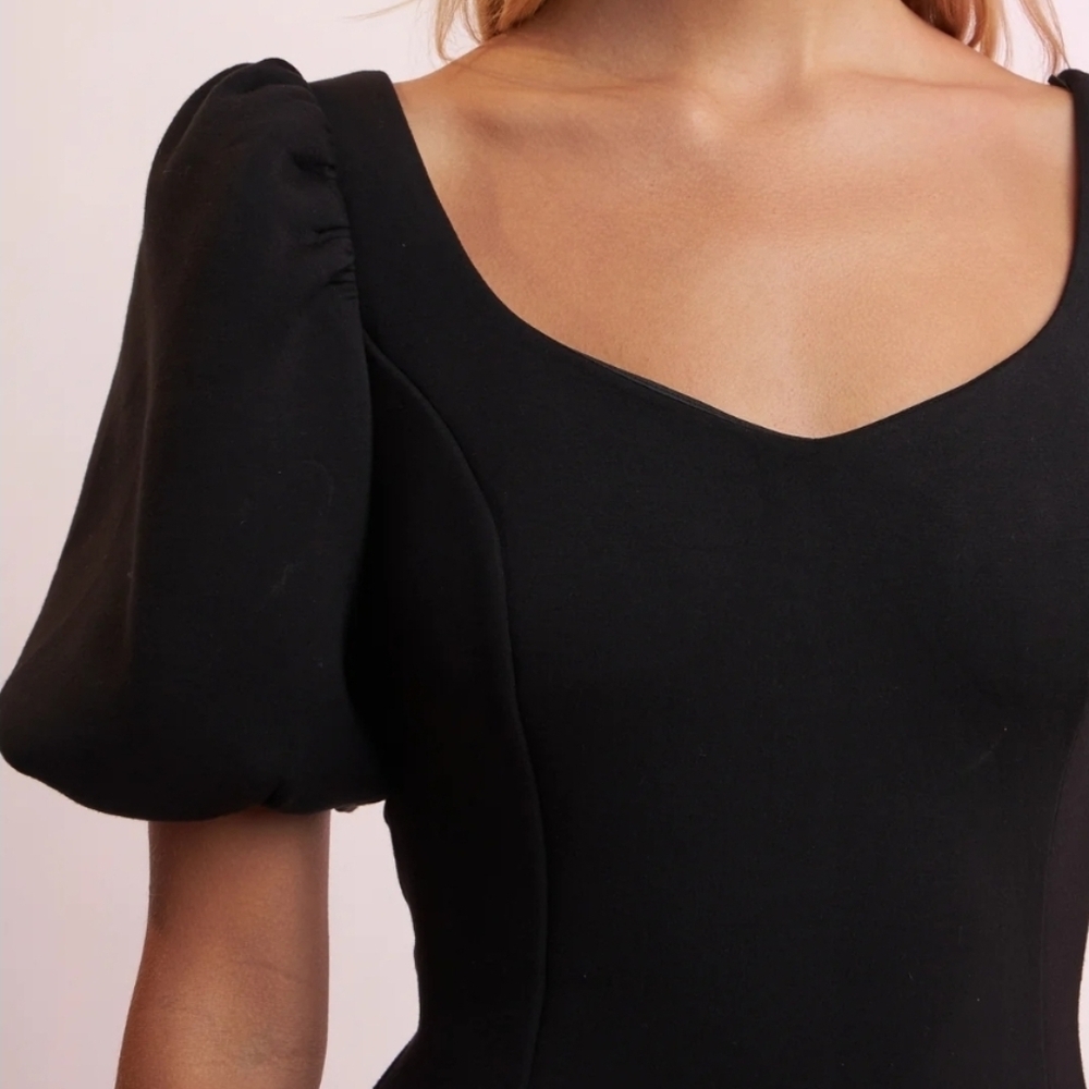 English Factory Black Puff Sleeve A-Line Mini Dress, Study Scuba Knit, EUC! - Picture 5 of 14